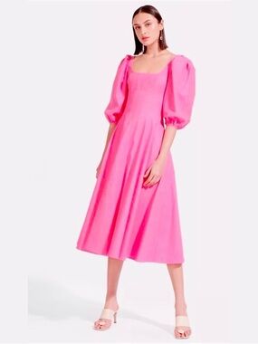 STAUD Swell Linen Midi Dress XS